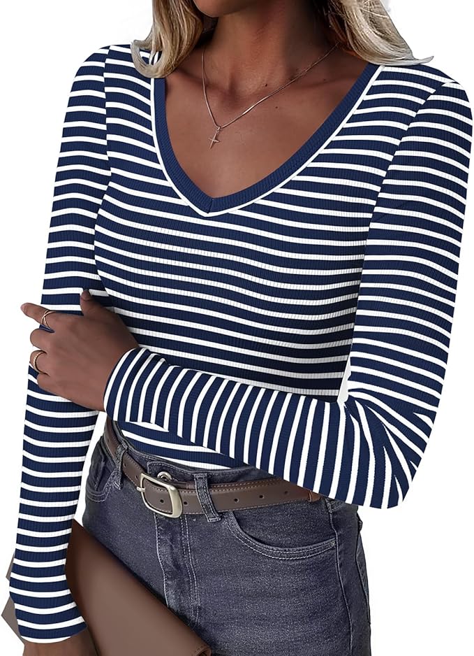 Womens 3/4 Sleeve Scoop Neck Top Ribbed Knit Slim Fitted Casual Basic Tee Shirts 2025 Fall Trendy Work T-Shirt Outfits