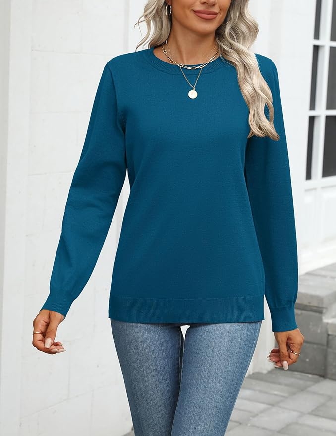 Zeagoo Womens 2026 Fall Sweaters Long Sleeve Tops Classic Crew Neck Pullover Sweaters Loose Dressy Casual Basic Clothes
