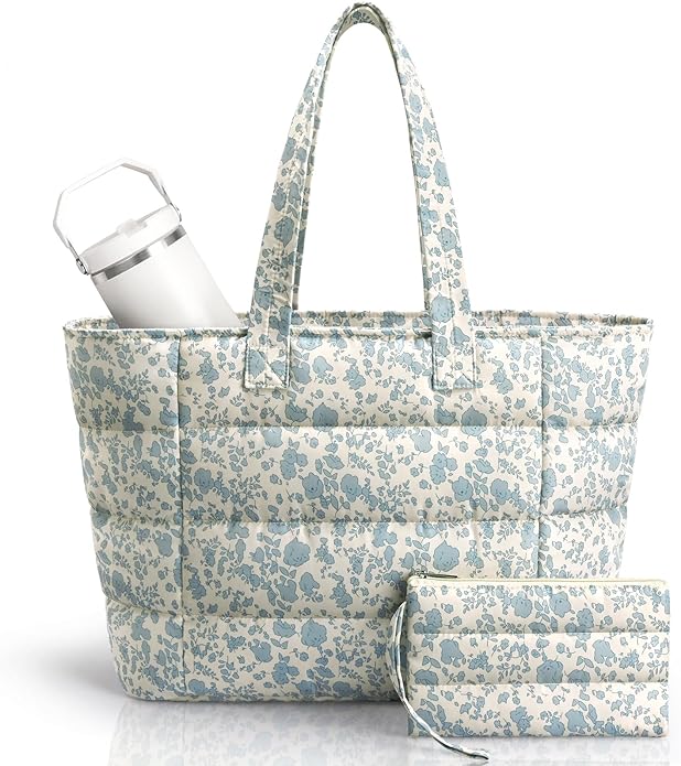 Puffer Tote Bag for Women, Lightweight Puffy Shoulder Bag with Handbag for Travel, Work, Gym, Laptop Bag for Nurse Teacher