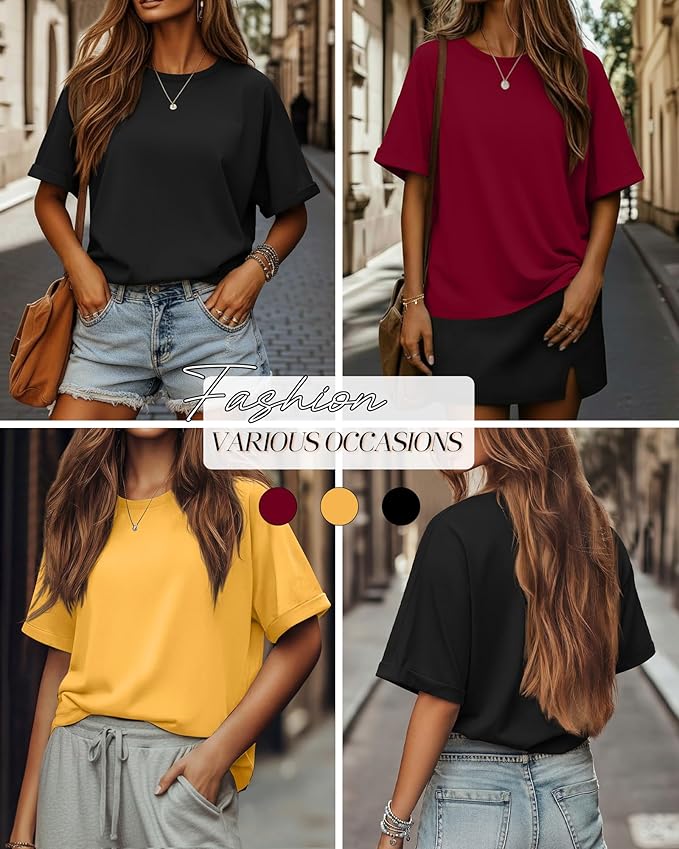 Riyiper 3 Pack Women's Oversized T-Shirt Half Sleeve Summer Tees Casual Loose Fit Crew Neck Basic Tops