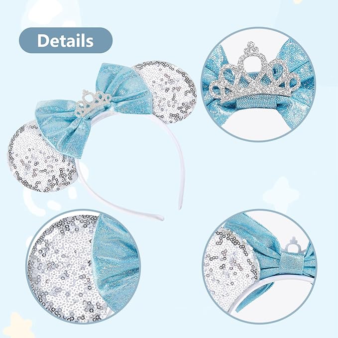 HAMUTH Mouse Ear, Sequin Bow Mouse Ear Headband for Women Girls Adult, Princess Decorations for Party Trip Parks Cosplay Costume Accessories