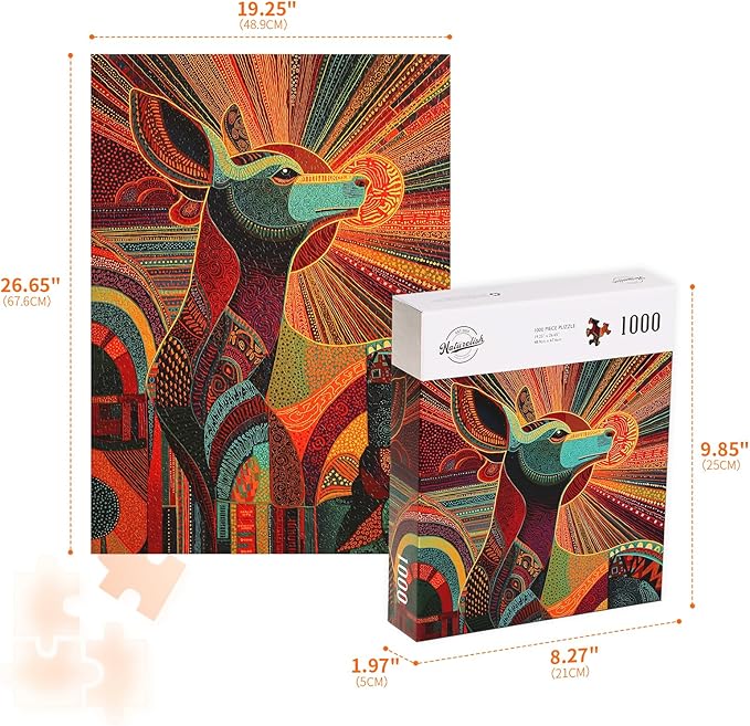 Naturelish Jigsaw Puzzles for Adults 1000 Pieces, Beautiful Detailed Difficult Challenging Puzzle for Relaxing Evening Home Decor, 20x27 Inches, Colorful Deer