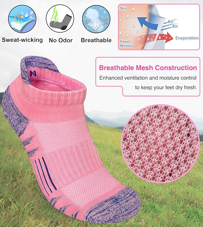Heyoboy Womens Ankle Anti-blister Thick Cushioned Wicking Odor Resist Athletic Running Socks 5 Pairs