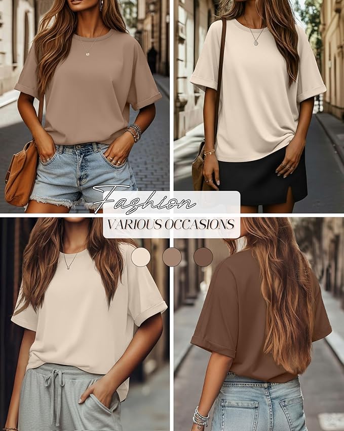 Riyiper 3 Pack Women's Oversized T-Shirt Half Sleeve Summer Tees Casual Loose Fit Crew Neck Basic Tops