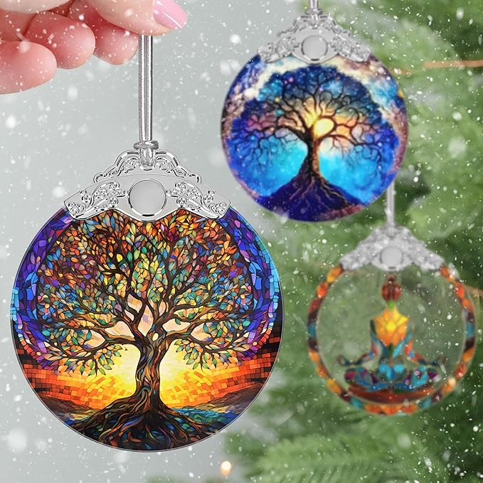 Tree of Life Stained Glass Ornament, 3" Christmas Decor - Unique Gift Idea, Perfect for Holiday Party, Window, Tree, Home Decor