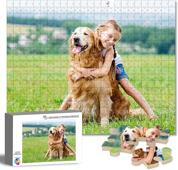 Custom Puzzle from Photos, Personalized Photo Puzzle 500/1000/1500 Pieces with Picture and Text, Personalized Gifts for Couple Family Wedding Kids Pet (500 PCS-Horizontal)