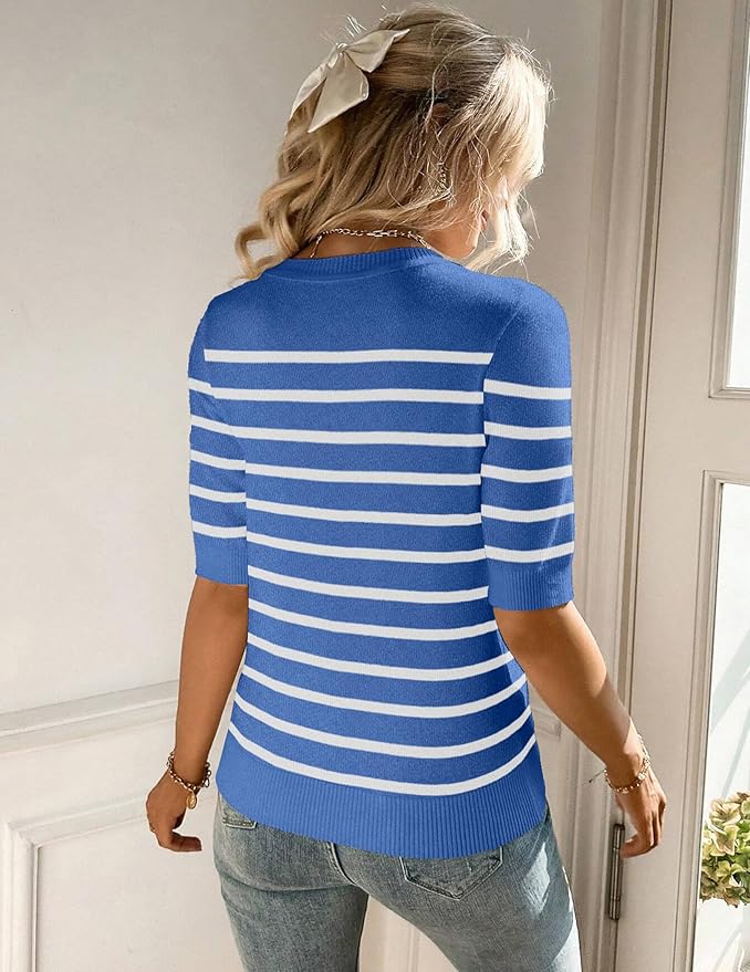 Zeagoo Women Short Sleeve Sweater Summer Crew Neck Dressy Casual Soft Knit Pullover Tops Trendy
