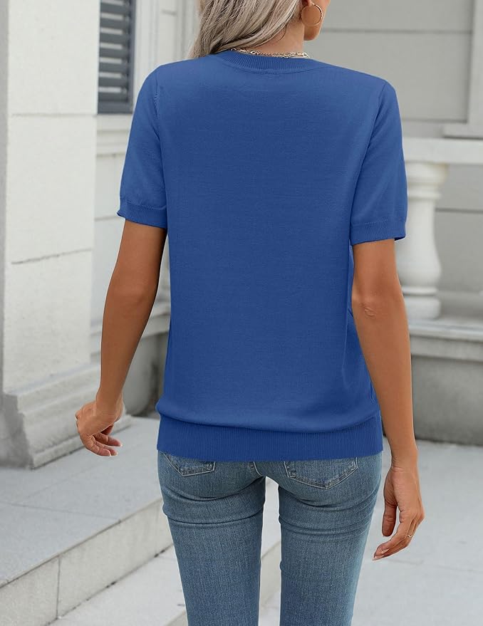 Zeagoo Womens Summer Short Sleeve Tops Crew Neck Lightweight Pullover Sweaters Loose Dressy Casual Blouse Basic Clothes