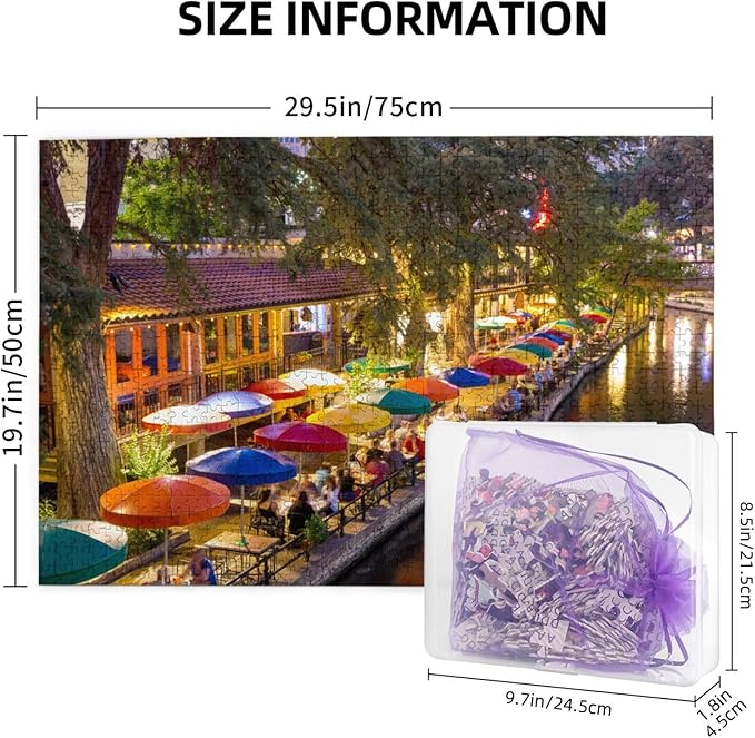 Jigsaw Puzzles for Adults 500 Piece,Caminata fluvial en San Antonio,Texas,Large Family Puzzle Game Artwork for Adults Teens Gift Toys