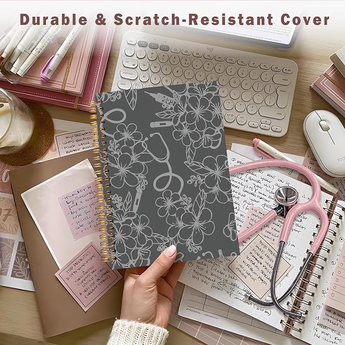 Lacama Nurse Notebook Journal, Nursing School Essentials, Nursing Student Graduation Gifts, Nurse Gifts for Women Nurse Appreciation Gift, Nurses Week Gifts, Stethoscope Flower Spiral Notebook(Gray)