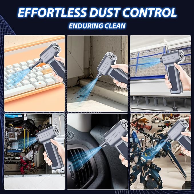 Compressed Air Duster, 300000RPM Super Power Electric Air Duster, Cordless Mini Dust Blower Stepless Wind Speed Adjustable Canned Air for Computer, Keyboard, Outdoor, House and Car