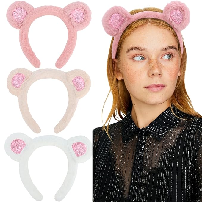 Araluky Mouse Ears Headband 3 Pcs Skincare Headbands Cute Bear Ears Headwear