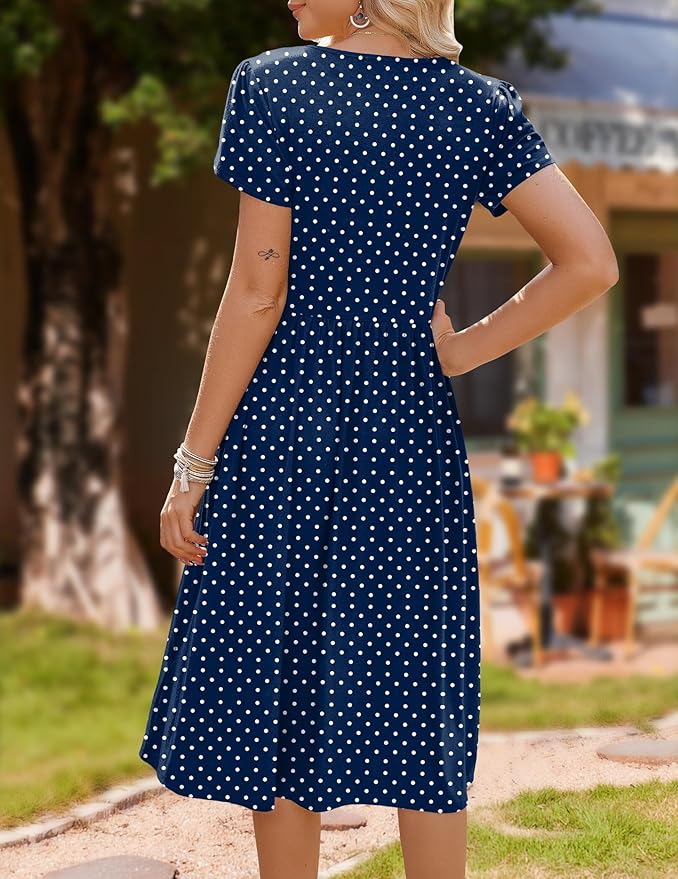 HOTOUCH Women's Summer A-Line Midi Dresses 2026 Casual Floral Short Sleeve T-Shirt Dress Flowy Beach Sundress with Pockets