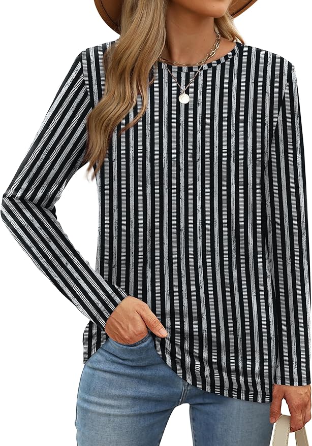 XIEERDUO Long Sleeve Shirts for Women Casual Crew Neck Basic Fall Tops Loose Fit Comfy