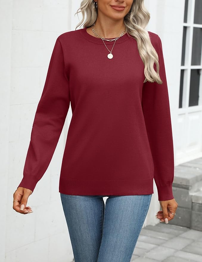 Zeagoo Womens 2026 Fall Sweaters Long Sleeve Tops Classic Crew Neck Pullover Sweaters Loose Dressy Casual Basic Clothes