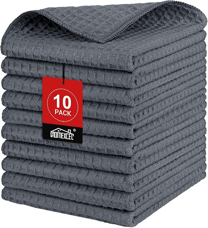 HOMEXCEL Grey Waffle Washcloths Towels 10 Pack, Premium Microfiber Face Towels, Ultra Soft, Lightweight Highly Absorbent Quick Dry Washcloths for Bathroom, Gym, Shower, Hotel, Spa 12 x 12 Inch
