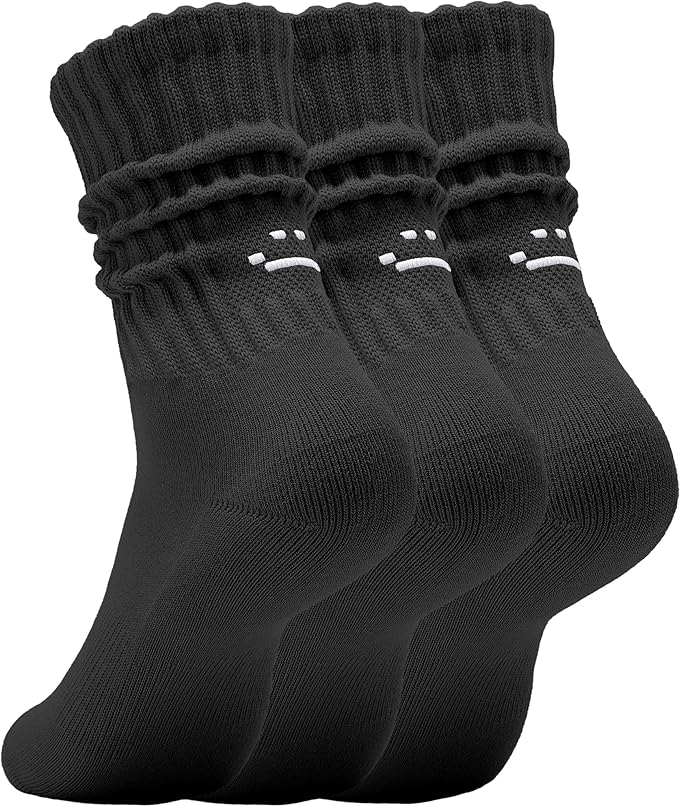 AugRing Women's Cute Scrunch Slouch Crew Socks 3Pack Retro Kawaii Chunky Ribbed Cotton Boot Sneaker Cozy Calf Socks Size 5–11