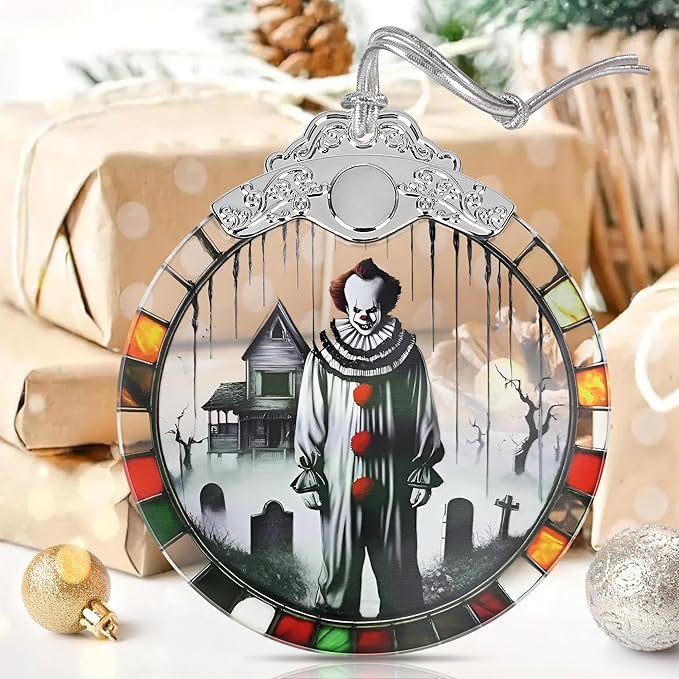 Spooky Clown Graveyard Stained Glass Christmas Ornaments - Perfect for Holiday Party, Window & Home Decor