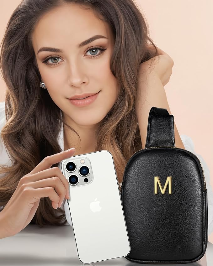 Personalized Gifts for Girlfriend Wife, Leather Waterproof Cross Body Purse, Small Cellphone Bag, Cool Trendy Stuff for Friends Daughter Granddaughter, Crossbody Bag with Initial Letter