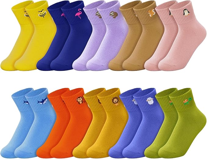 Eurzom 10 Pairs Socks Womens Crew Elastic Ankle Length Cotton Socks Aesthetic Cute Lightweight Low Cut Gifts for Women
