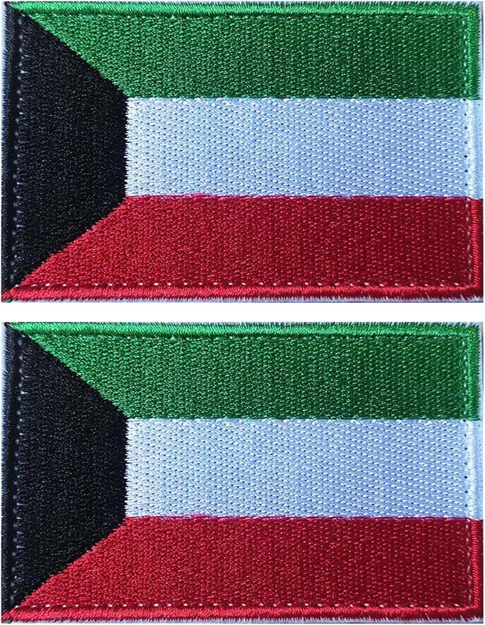 EmWoot 2PCS Kuwait Flag Patch Embroidered Morale Patch Military Tactical Patches Hook and Loop