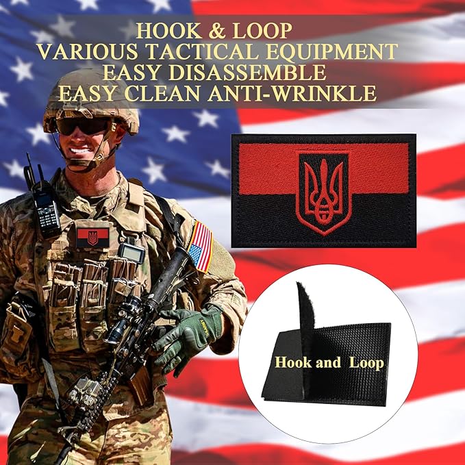 EmWoot 2PCS Ukraine Flag Patch Ukraine Shield Patches Embroidered Morale Patch Hook and Loop(Emblem Red Black)