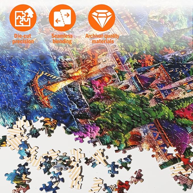 Naturelish Castle Jigsaw Puzzle for Adults 1000 Pieces, Fantasy Art Whimsical Colorful Unique Shaped Puzzle, Challenging Game for Family Activity Home Decor, 20x27 Inches