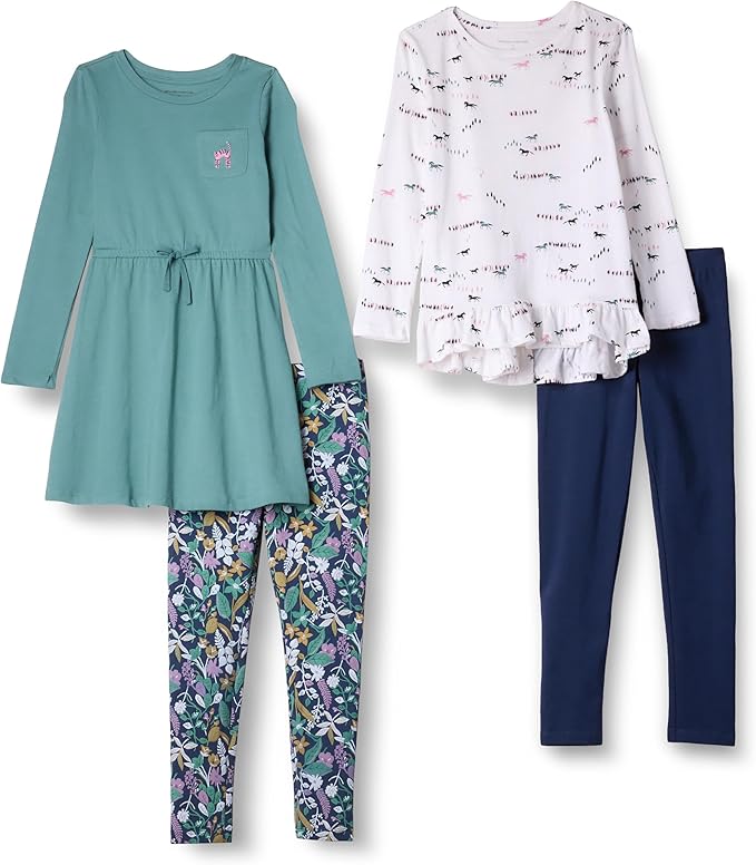 Amazon Essentials Girls and Toddlers' Long-Sleeve Outfit Set, Pack of 4
