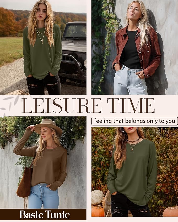 Huukeay 3 Pack Women's Long Sleeve Shirts with Thumb Holes, Cotton Casual Crew Neck Tunic Tops Fall Loose Y2k Trendy Outfits