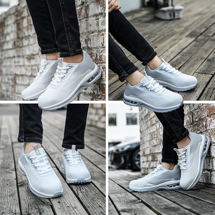 Steel Toe Shoes for Women Lightweight Breathable Safety Work Sneakers Non Slip Puncture Proof Utility Slip On Footwear for Industrial Construction
