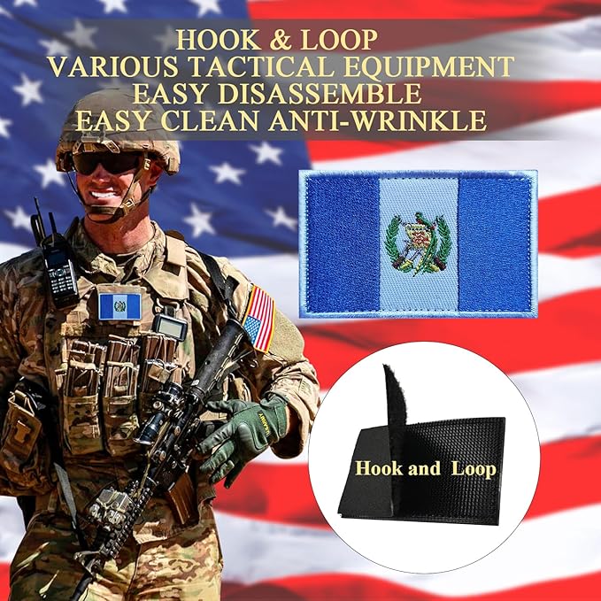 EmWoot 2PCS Guatemala Flag Patch Embroidered Morale Patch Military Tactical Patches Hook and Loop