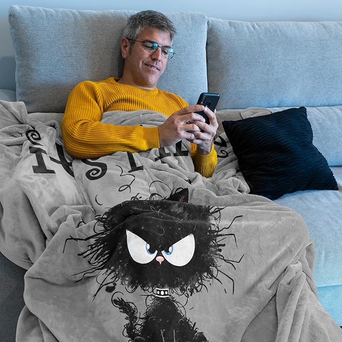 It’s Fine I’m Fine Everything is Fine, Funny Blanket Gifts for Women/Men, Cute Black Cat Themed Stuff, Soft Warm Blankets for Home/Office, Coworker Favors Throw 50" x 60"