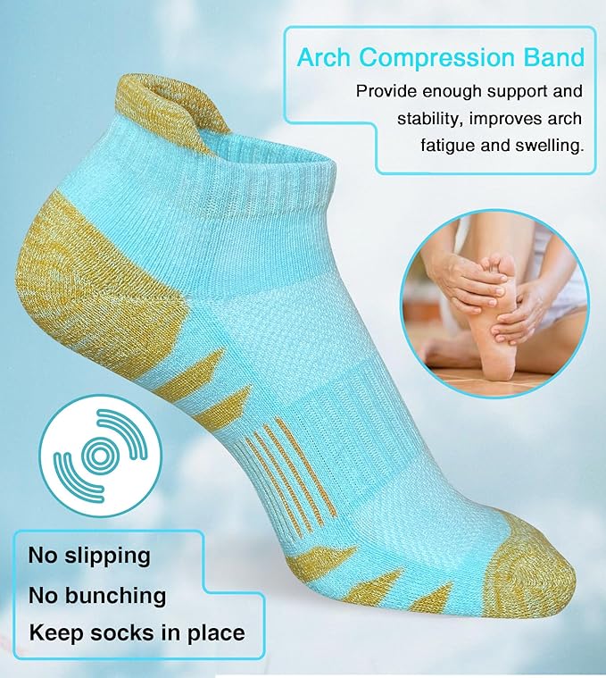 Heyoboy Womens Ankle Anti-blister Thick Cushioned Wicking Odor Resist Athletic Running Socks 5 Pairs