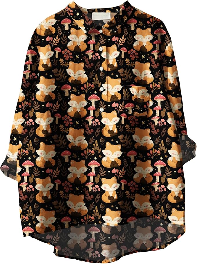 Women Funny Graphic Long Sleeve Floral Blouses Plus Size Button Shirts Casual Cute Vneck Fall Tunic Tops Trendy