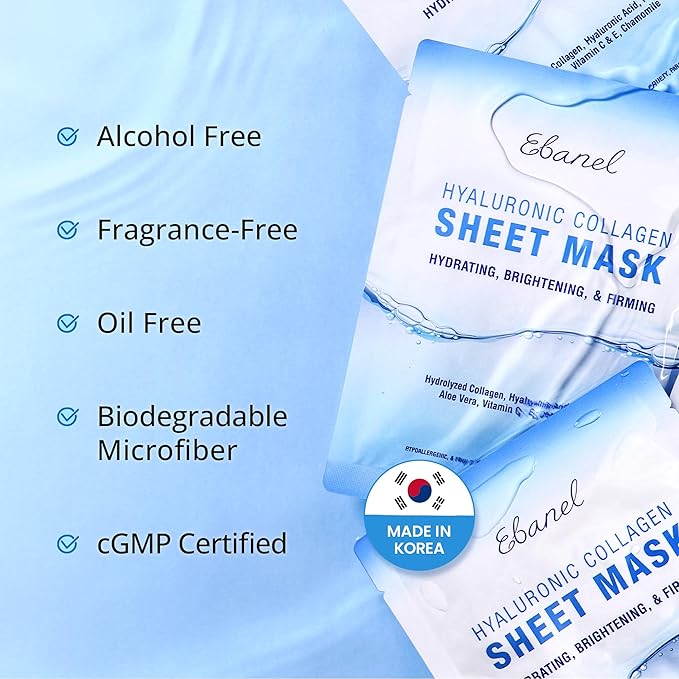 Ebanel 40 Pack Collagen Face Mask with Hyaluronic Acid, Vitamin C, Peptide, Aloe, Instant Brightening Hydrating Face Masks Skincare Korean Sheet Mask, Skin Firming, Lifting Anti Aging Facial Masks