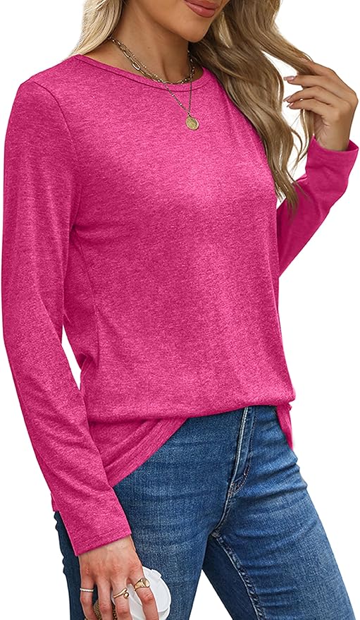 XIEERDUO Long Sleeve Shirts for Women Casual Crew Neck Basic Fall Tops Loose Fit Comfy