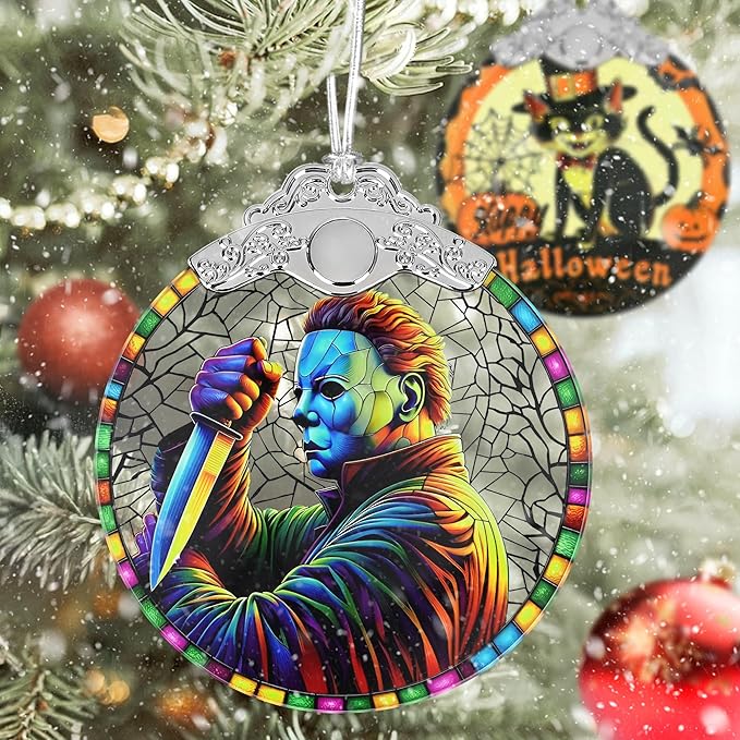 Stained Glass Horror Christmas Ornaments - Perfect for Tree & Window Decor