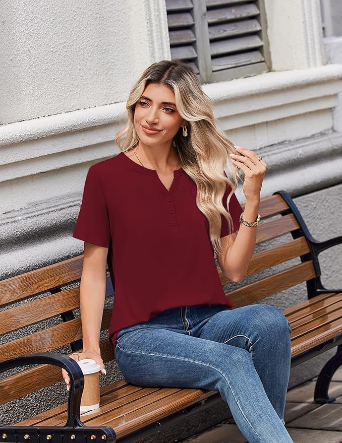 Zeagoo Womens Summer Tops V Neck Short Sleeve Shirts Dressy Casual Blouse Spring Vacation Tshirts Clothes
