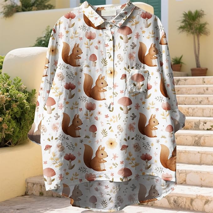 Women Funny Graphic Long Sleeve Floral Blouses Plus Size Button Shirts Casual Cute Vneck Fall Tunic Tops Trendy