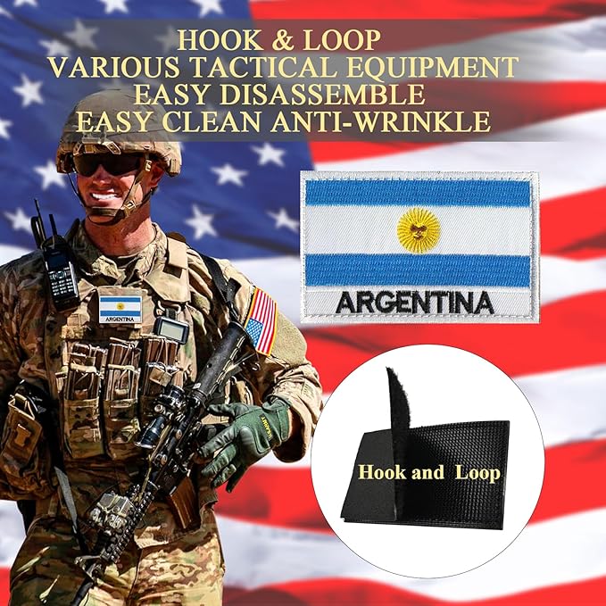 EmWoot 2PCS Argentina Flag Patch Embroidered Morale Patch Military Tactical Patches Hook and Loop(Argentina01)