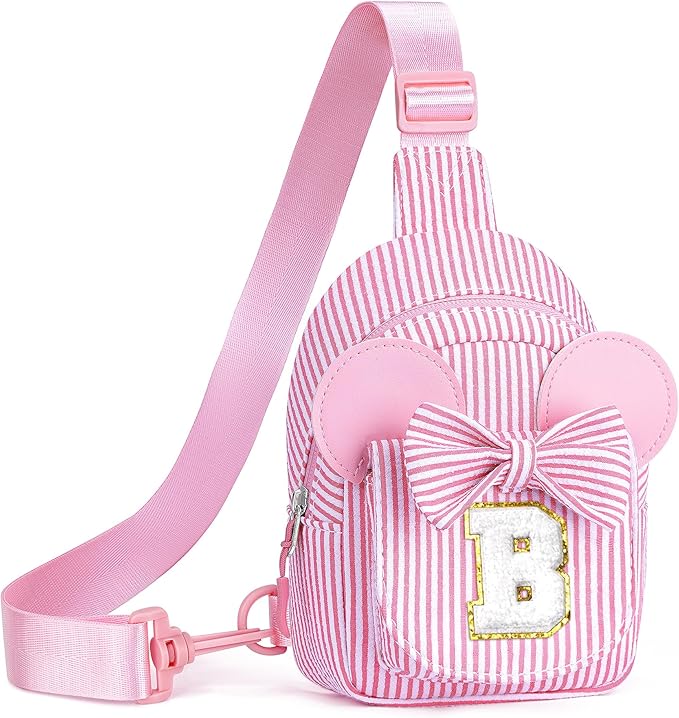 QLOVEA Birthday Gifts for Kids, Small Sling Bag, Birthday Gifts for 2 3 4 5 6 7 Year Old Girl Kids Pink Initial Sling Bag Fanny Packs Bags for Girls Sister Daughter Wife (Pink B)