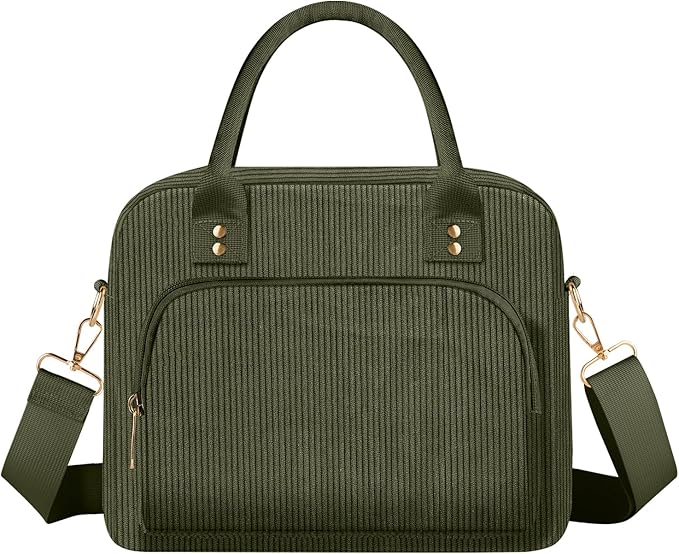 Lunch Bag Large Insulated Lunch Box for Women Men Adult Cute Green Lunchbox Corduroy Lunch Bags Boxes Pail with Adjustable Shoulder Strap for Work Mom Picnic Office Travel 11.4×6.8×9.1 inches 11.5L