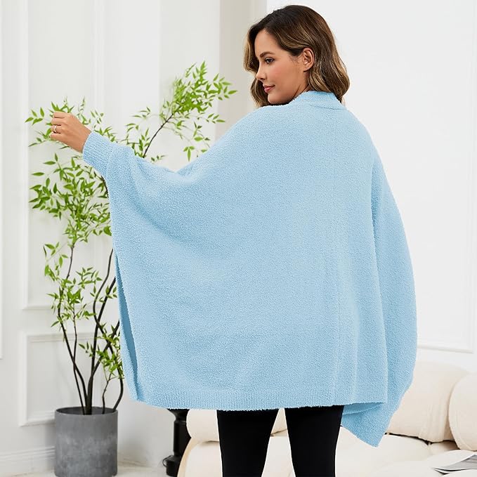 Wearable Blanket Sherpa Poncho Unique Office Work Warm Cozy Shawl TV Throw Blankets, Plush Cape Wrap for Adults