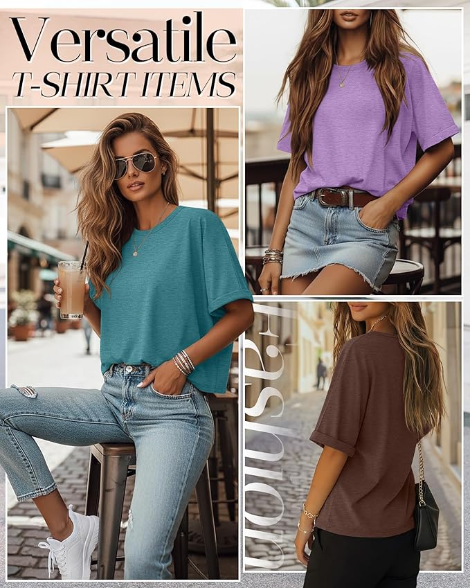 Riyiper 3 Pack Women's Oversized T-Shirt Half Sleeve Summer Tees Casual Loose Fit Crew Neck Basic Tops