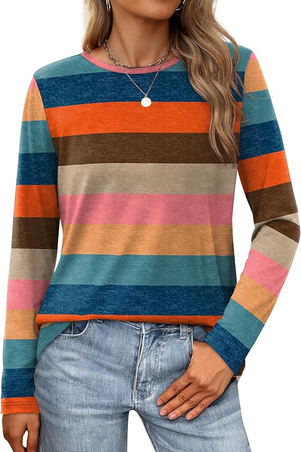 XIEERDUO Long Sleeve Shirts for Women Casual Crew Neck Basic Fall Tops Loose Fit Comfy