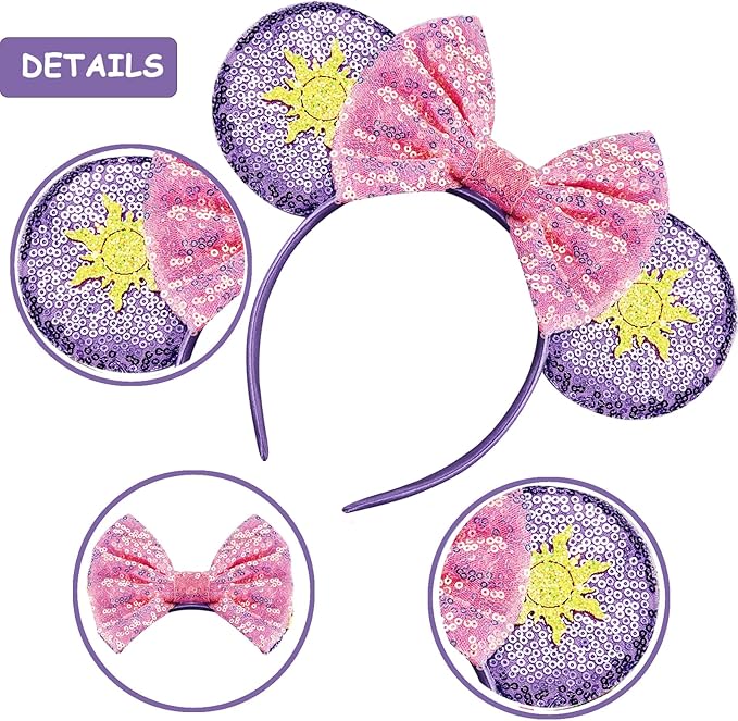 Sequin Mouse Ears Headbands for Women Girls Boys, Glitter Bows Headband for Kids Adults Birthday Party Costume Halloween