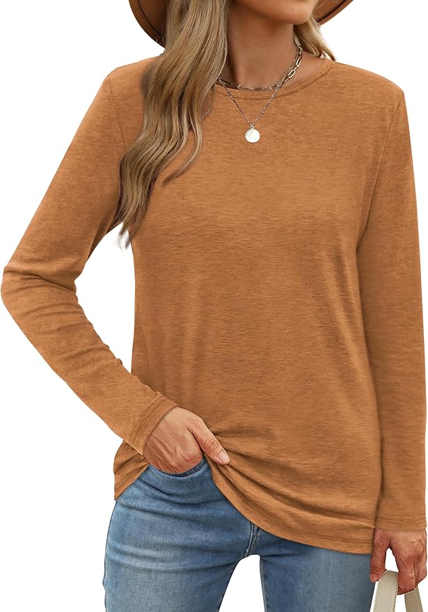 XIEERDUO Long Sleeve Shirts for Women Casual Crew Neck Basic Fall Tops Loose Fit Comfy