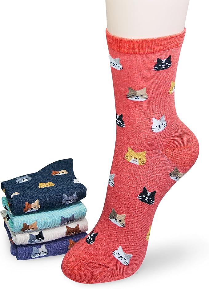 KONY Women's Cute Animal Designed Funny Novelty Crew Socks, Cat Dog Panda Patterns, Gift Ideas Size 6-9