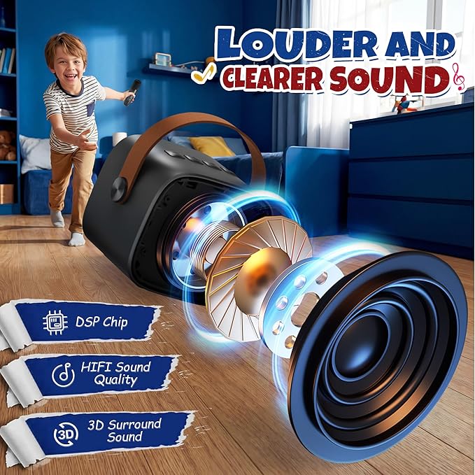 YLL Mini Karaoke Machine with 2 Wireless Microphones for Kids Adults, Portable Bluetooth Speaker, 2026 Top Birthday Gift for Boys Girls 3, 4, 5, 6, 7, 8, 9, 10, 12+ Years Old Grandkids Present (Black)