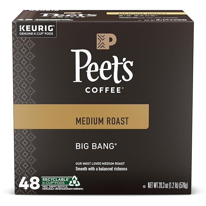 Peet's Coffee, Medium Roast Keurig K-Cup Pods - Big Bang 48 Count (1 Box of 48 Pods)